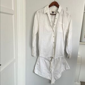 Linen White Button-Up shirt and pants set women size xs
